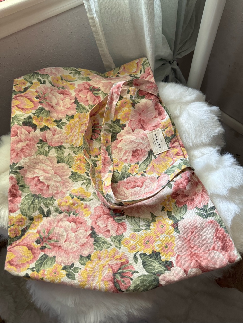 Sezane Canvas Tote Bag in London Bouquet